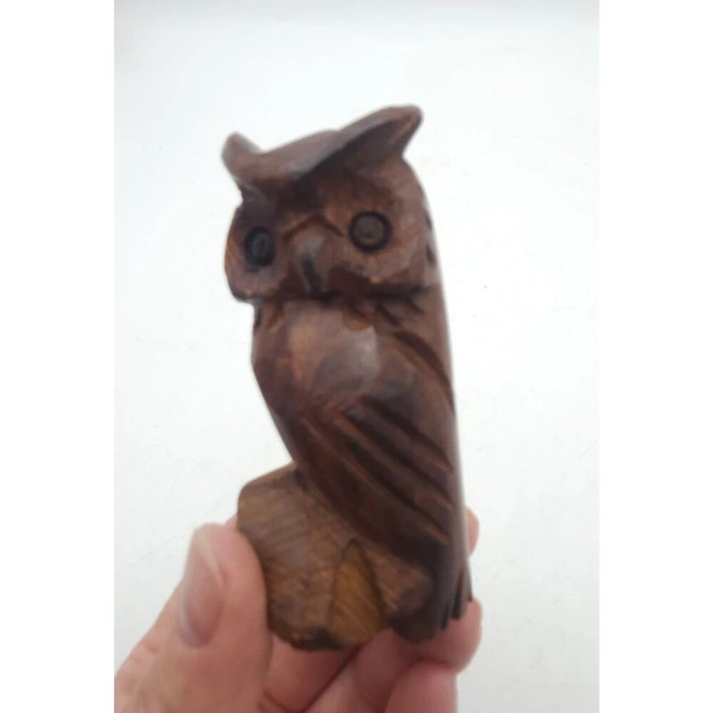 Solid Wood Carved Owl perched collectible decorative
